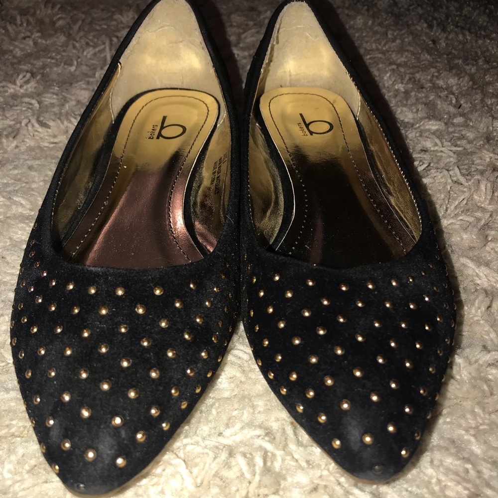 Bakers black suede gold dot ballerina flats